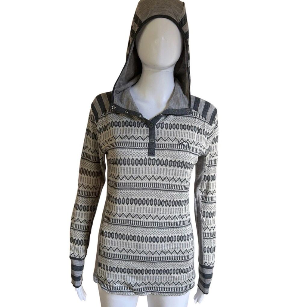 Kari Traa Akle Hood Womens M Merino Wool Base Layer Nordic Ski Gray Excellent